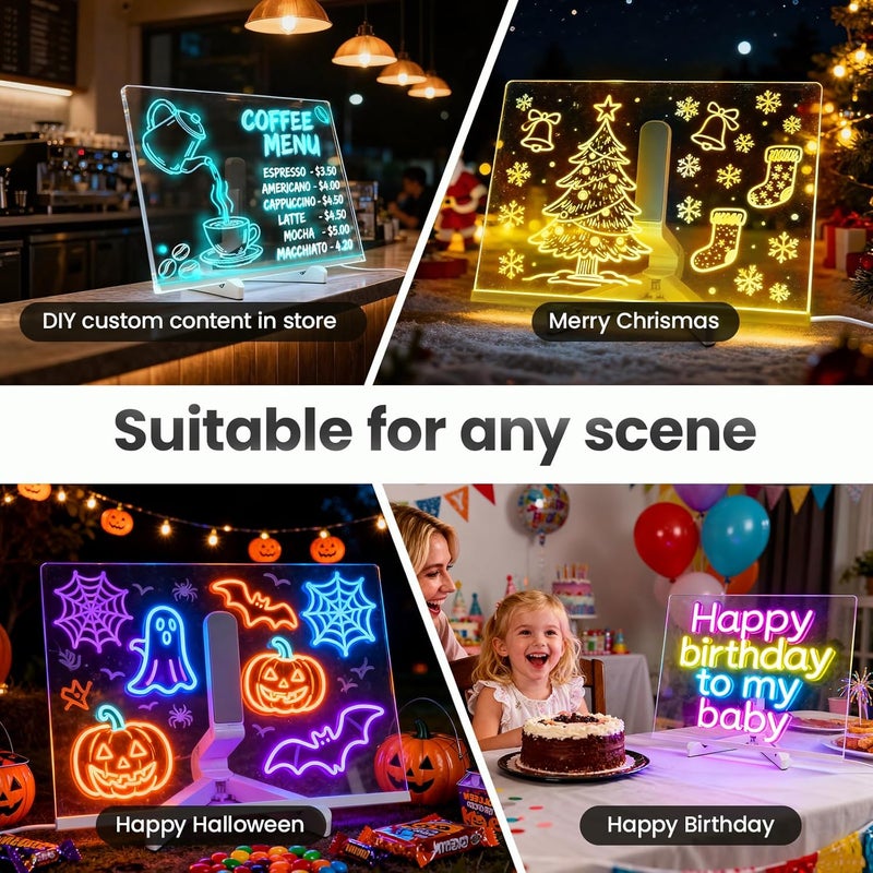 CIBOTIES LED Note Board with 7 Colors, Lumi Dry Erase Board with Light, Light-Up Message Note Board with Stand as Night Light for Room/Store/Office/Festival/Gift,12" x 8" - Image 3